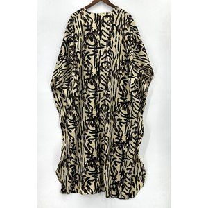 Ashro Woman's Caftan Dress Free Size Satin Pullover Animal Print Beige Black